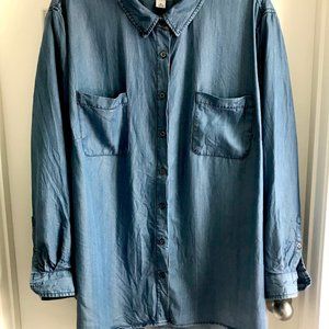 Ava+Viv Faux Denim Button Down Long Sleeve